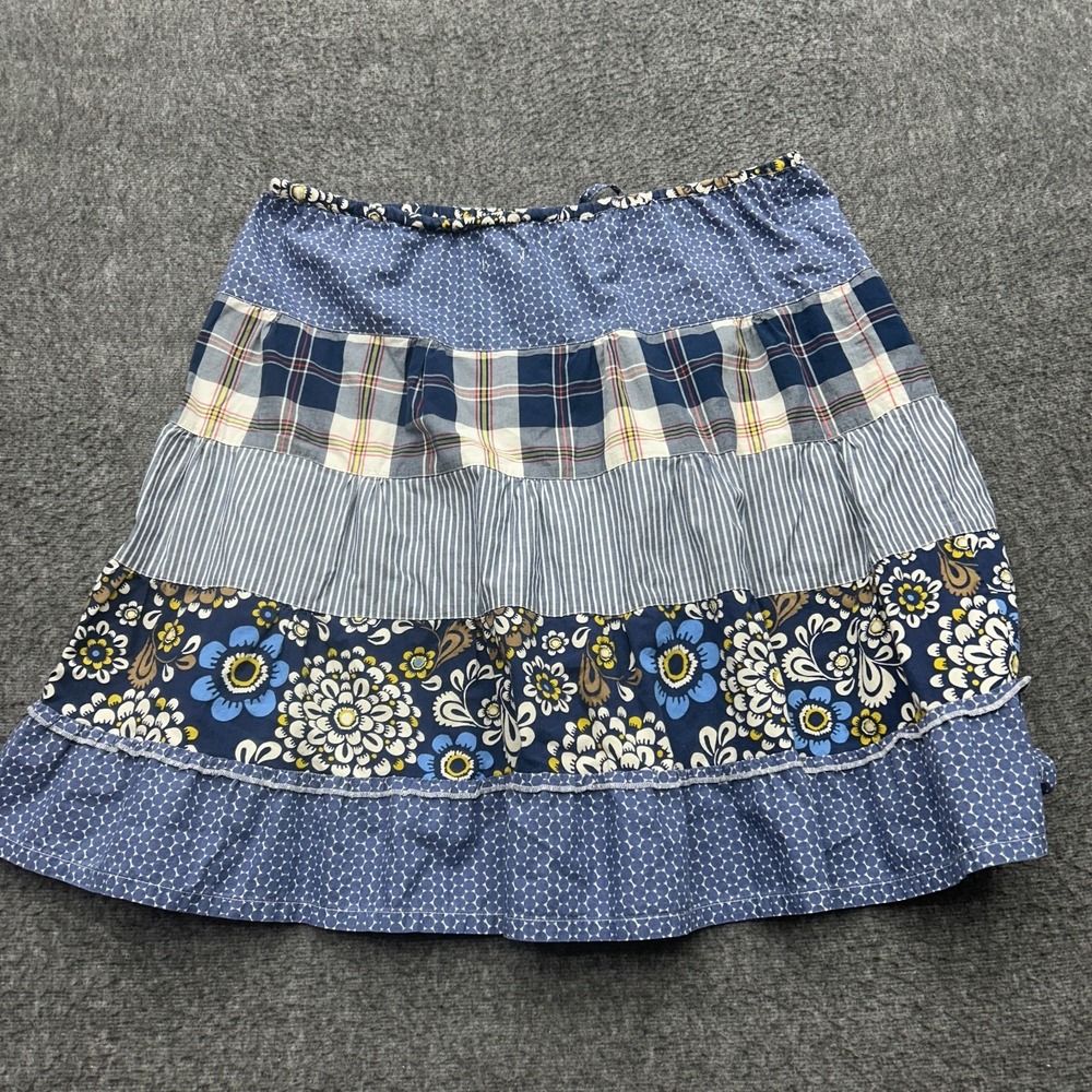 J.Crew Skirt Medium Patchwork Short Blue Flare Country Cottage Boho Prairie - Picture 6 of 7
